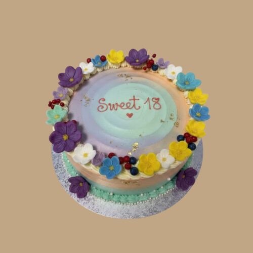 Sweet 18 Geburtstagstorte mit Blumen