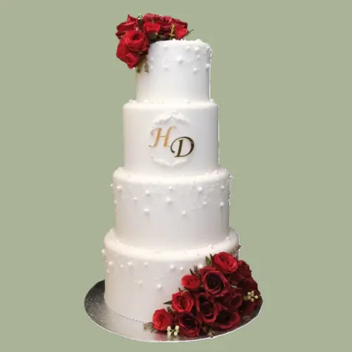 4-tier cake with pearls and roses
