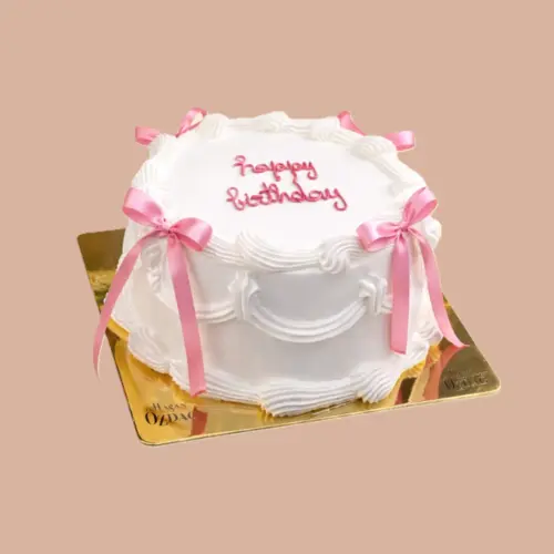 Happy Birthday Cake with Pink Ribbons